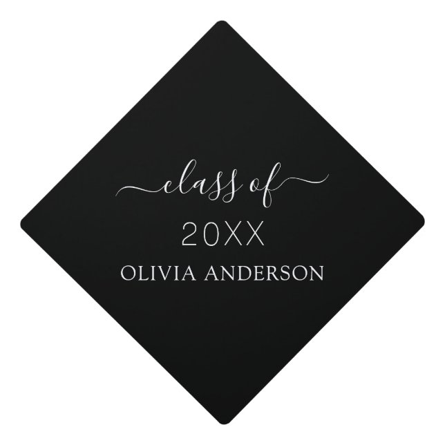 Class of 2022 Black White Simple Graduate Graduation Cap Topper (Front)