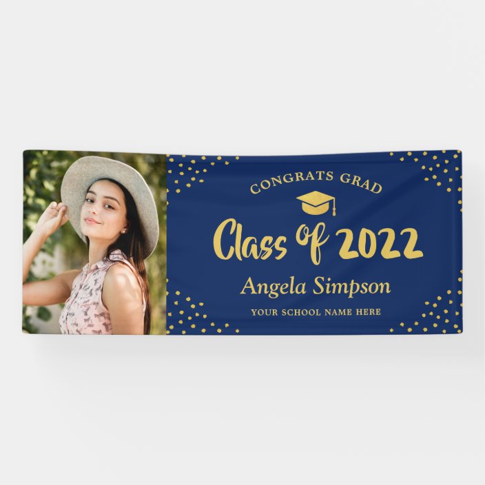 Class of 2022 Blue Gold Photo Graduation Party Banner | Zazzle.com