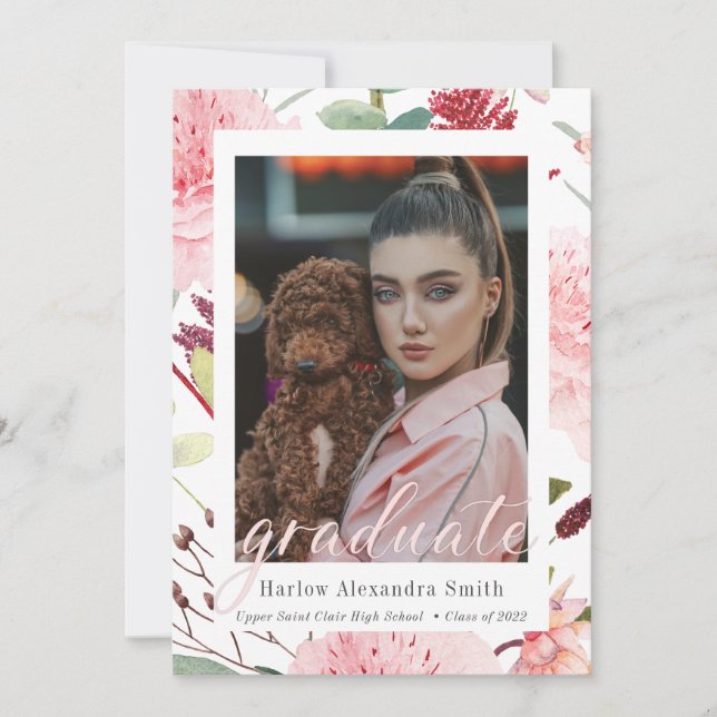 Class of 2022 Blush Floral 2 Photo Graduation Announcement (Front)