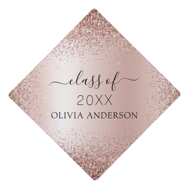 Class of 2022 Blush Pink Glitter Graduate Graduation Cap Topper (Front)