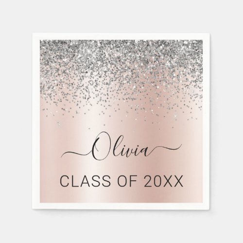 Class of 2022 Blush Pink Silver Glitter Graduate Napkins