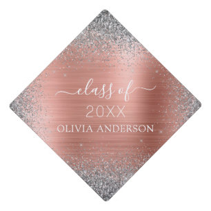 Class of 2022 Blush Silver Glitter Graduate Graduation Cap Topper
