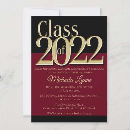 Class of 2022 Burgundy and Gold Grad Invitation