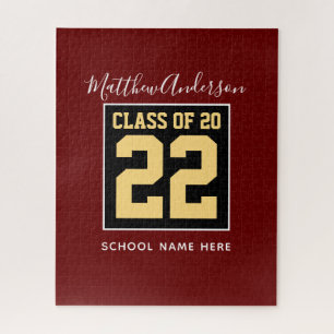 Class of 2022 Burgundy Black and Gold Graduation Jigsaw Puzzle