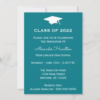 Class Of 2022 Cap Graduation Invite (turquoise) by WindyCityStationery at Zazzle