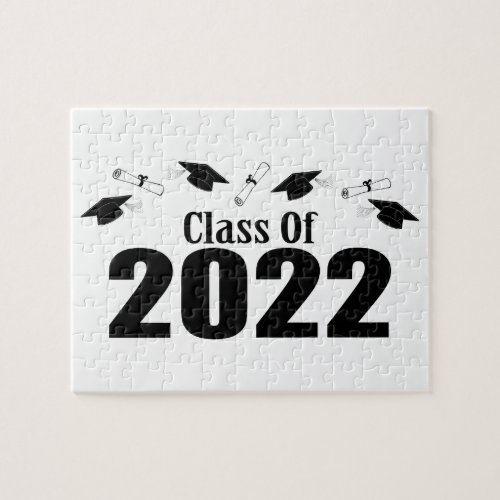 Class Of 2022 Caps And Diplomas Black Jigsaw Puzzle