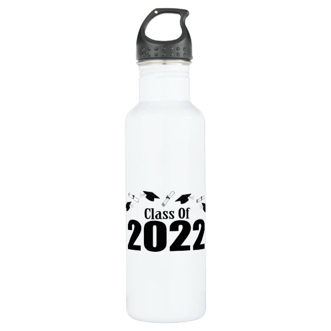 Class Of 2022 Caps And Diplomas (Black) Stainless Steel Water Bottle (Front)