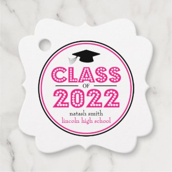 Class Of 2022 Favor Tags (hot Pink In Lights) by WindyCityStationery at Zazzle