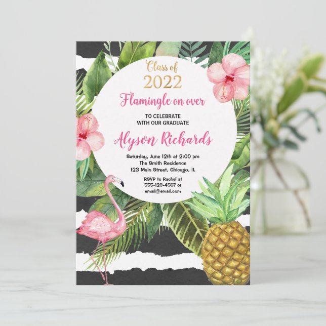 Class of 2022 Flamingo tropical graduation party Invitation (Standing Front)