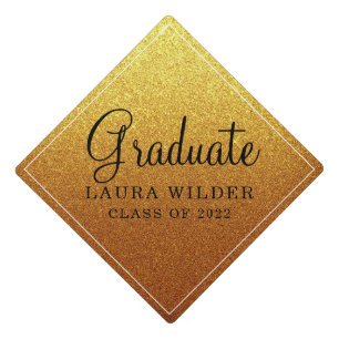 Class Of 2022 Gold Glitter  Graduation Cap Topper