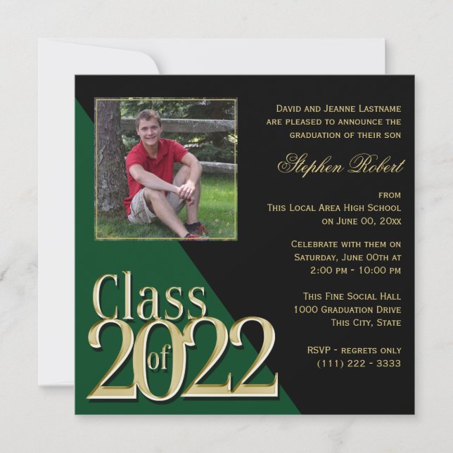 Class of 2022 Gold Grad Green with Photo Invitation (Front)