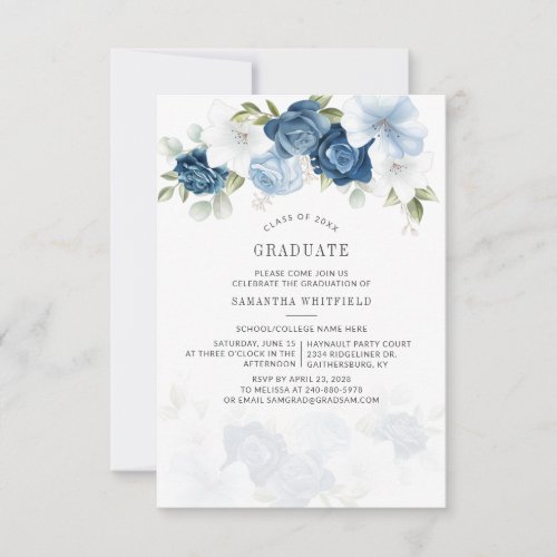 Class of 2022 Grad Blue Floral Graduation Party Invitation