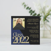 Class of 2022 Grad Gold and Blue with Photo  Invitation (Standing Front)