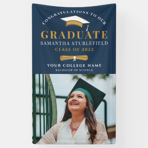 Class of 2022 Grad Photo Gold Black Graduation Banner