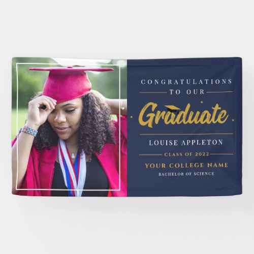Class of 2022 Grad Photo Gold White Graduation Banner