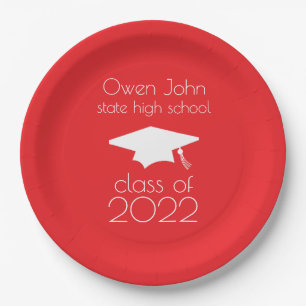 Class Of 2022 Graduation Cap (Red) Paper Plates