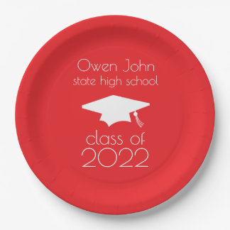 Class Of 2022 Graduation Cap (Red) Paper Plates