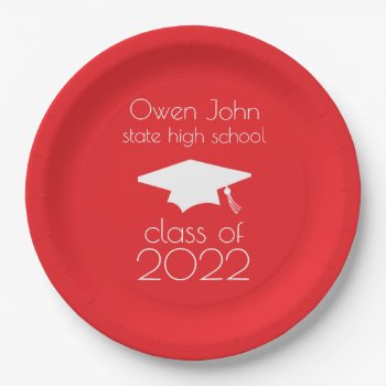Class Of 2022 Graduation Cap (red) Paper Plates by WindyCityStationery at Zazzle