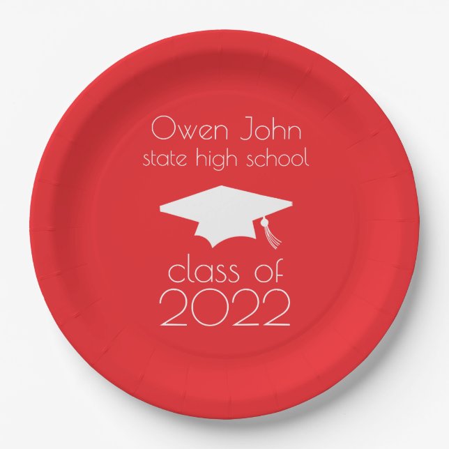 Class Of 2022 Graduation Cap (Red) Paper Plates (Front)
