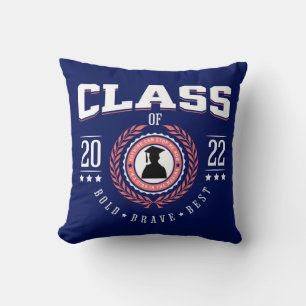 Class of 2022 Graduation Day White Text Red Shadow Throw Pillow