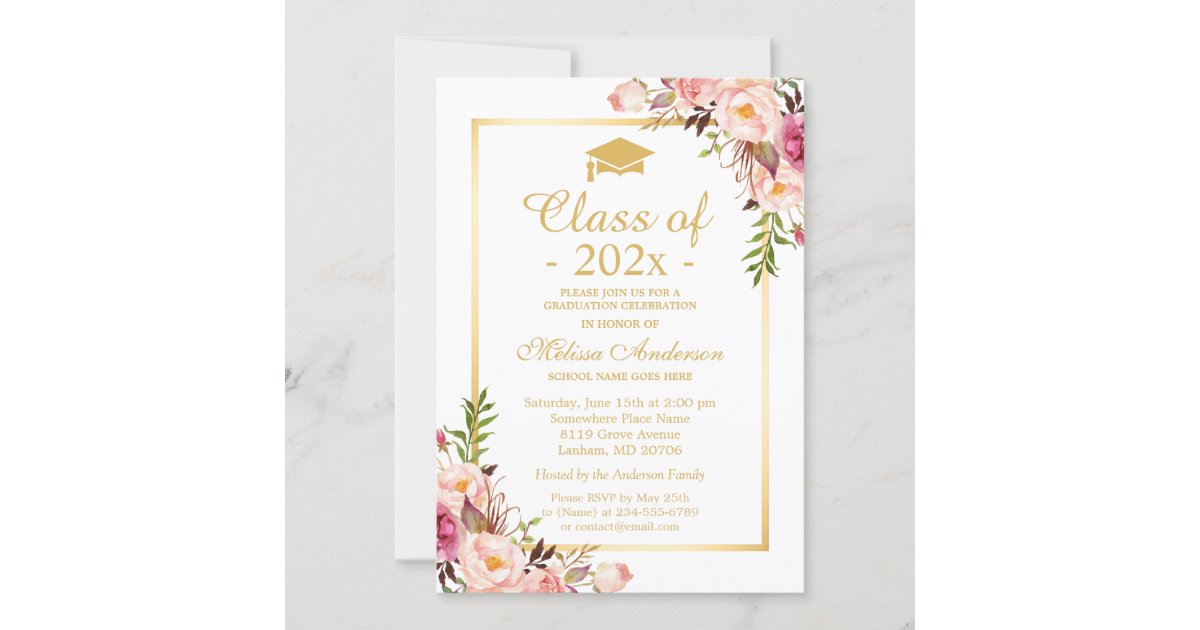 Class of 2022 Graduation Elegant Chic Floral Gold Invitation Zazzle