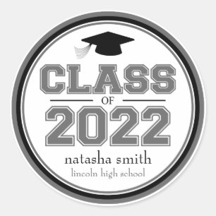 Class Of 2022 Graduation Favor (Gray / Black) Classic Round Sticker