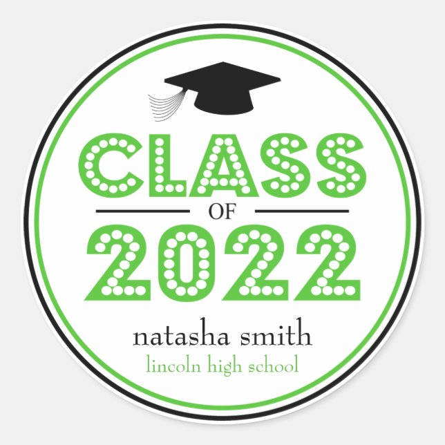 Class Of 2022 Graduation Favor (Lime / Black) Classic Round Sticker (Front)