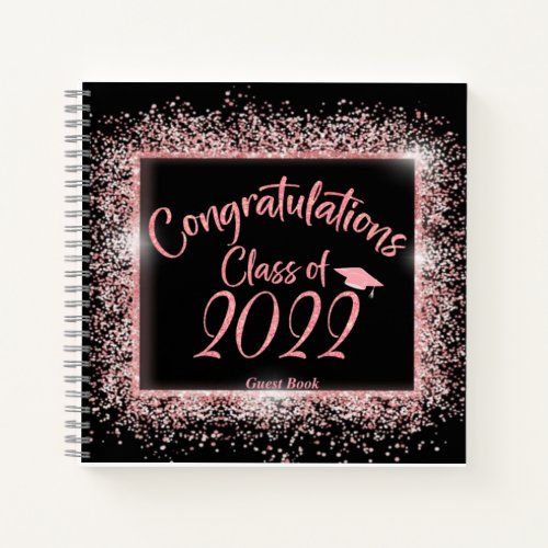 Class Of 2022 Graduation Guest Book Pink Glitter