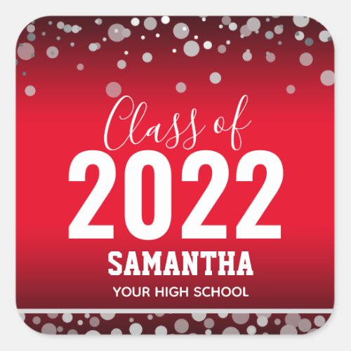 Class of 2022 Graduation Name and School Square Sticker