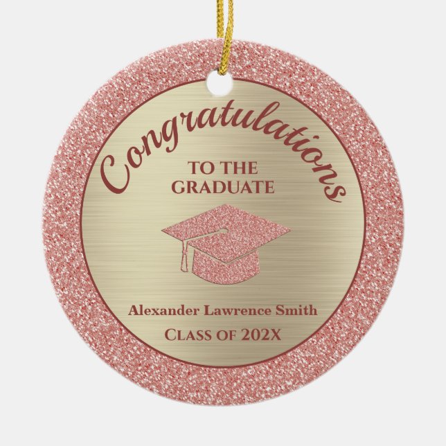 Class of 2022 Graduation Pink Gold Glitter Photo Ceramic Ornament (Front)