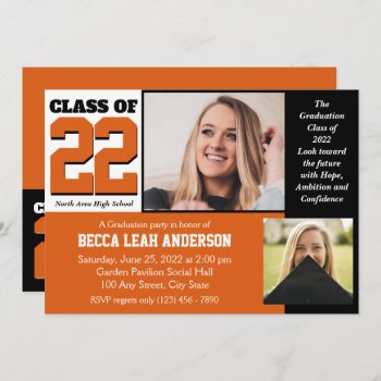 Class Of 2022 Hope And Confidence Orange Invitation by happygotimes at Zazzle