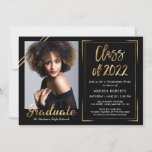 Class of 2022 Modern Black Gold Photo Graduation Invitation<br><div class="desc">Class of 2022 Modern Black Gold Photo Graduation Announcement and Party Invitation Card.</div>