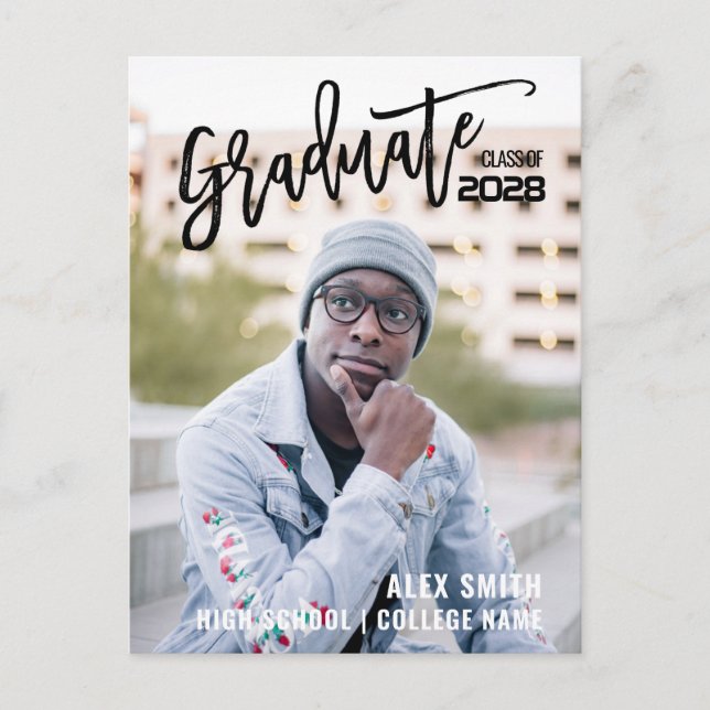 Class of 2022 Modern Brush Script Photo Graduation Invitation Postcard (Front)