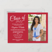 Class of 2022 Modern Chic Red Graduation Photo  Postcard (Front/Back)