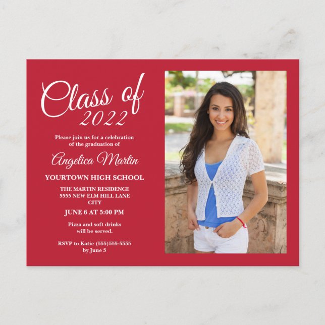 Class of 2022 Modern Chic Red Graduation Photo  Postcard (Front)
