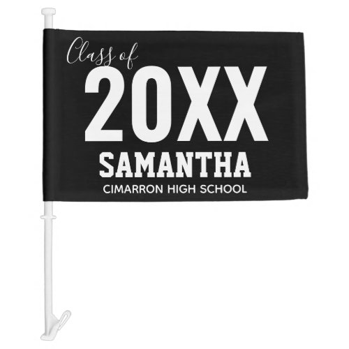 Class of 2022 Name and School Black Car Flag
