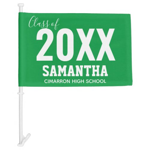Class of 2022 Name and School Green Car Flag
