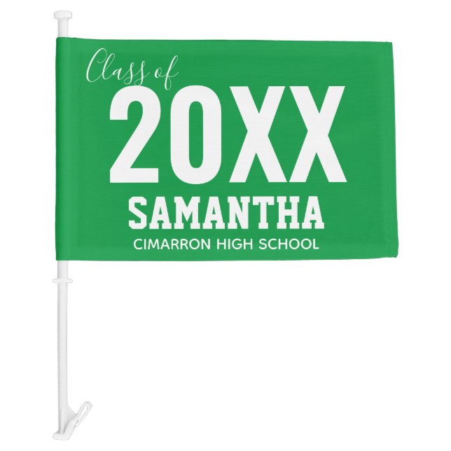 Class of 2022 Name and School Green Car Flag (Front)