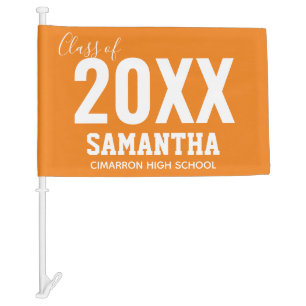 Class of 2022 Name and School Orange Car Flag