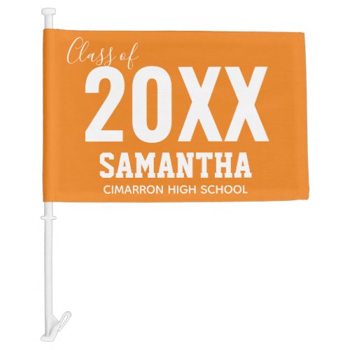 Class of 2022 Name and School Orange Car Flag