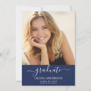 Class of 2022 Navy Blue Photo Graduation Invitation