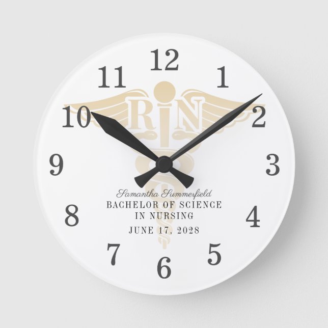 Class of 2022 Nurse RN Caduceus Custom Graduation Round Clock (Front)