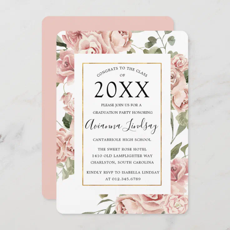 Class Of 2022 Pink Floral Graduation Pretty Rustic Invitation | Zazzle