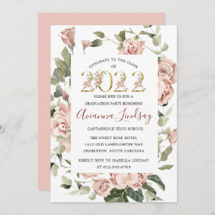 Class of 2022 Pink Rose Floral Graduation Invitati Invitation