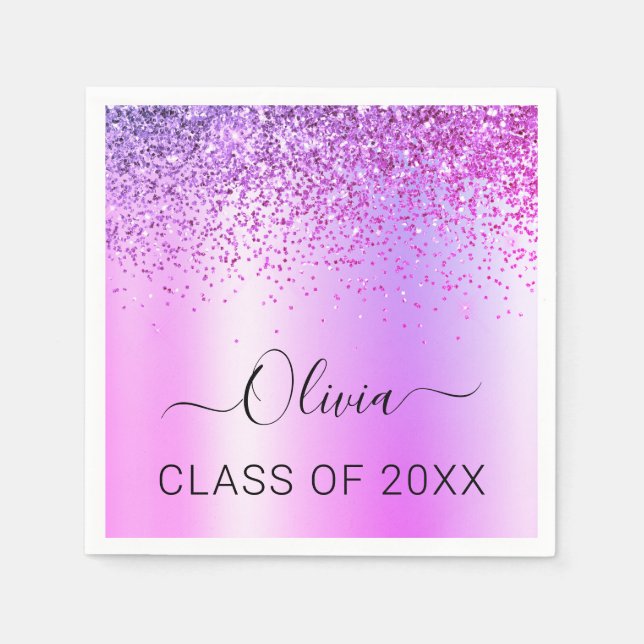 Class of 2022 Purple Black Glitter Graduate Napkins (Front)