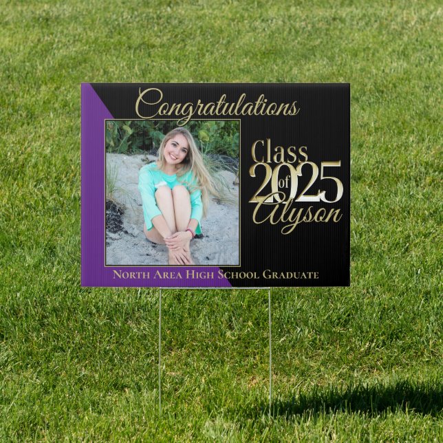 Class of 2022 Purple Graduate Photo Yard Sign (Insitu)