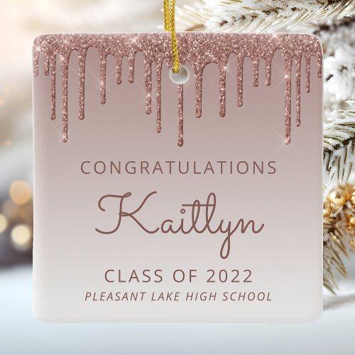 Class of 2022 Rose Gold Glitter Photo Graduation Ceramic Ornament