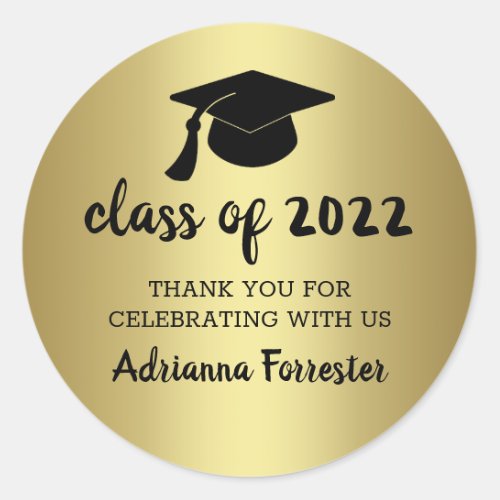 Class Of 2022 Script  Graduate Hat Gold Modern Classic Round Sticker