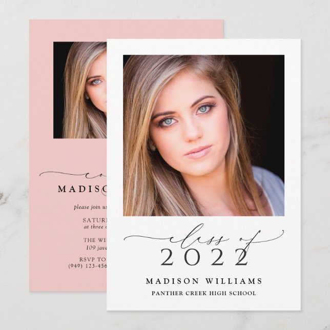 Class of 2022 Simple Pink 2 Photo Graduation Invitation (Front/Back)
