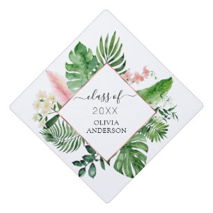 Class of 2022 Tropical Rose Gold Graduate Graduation Cap Topper